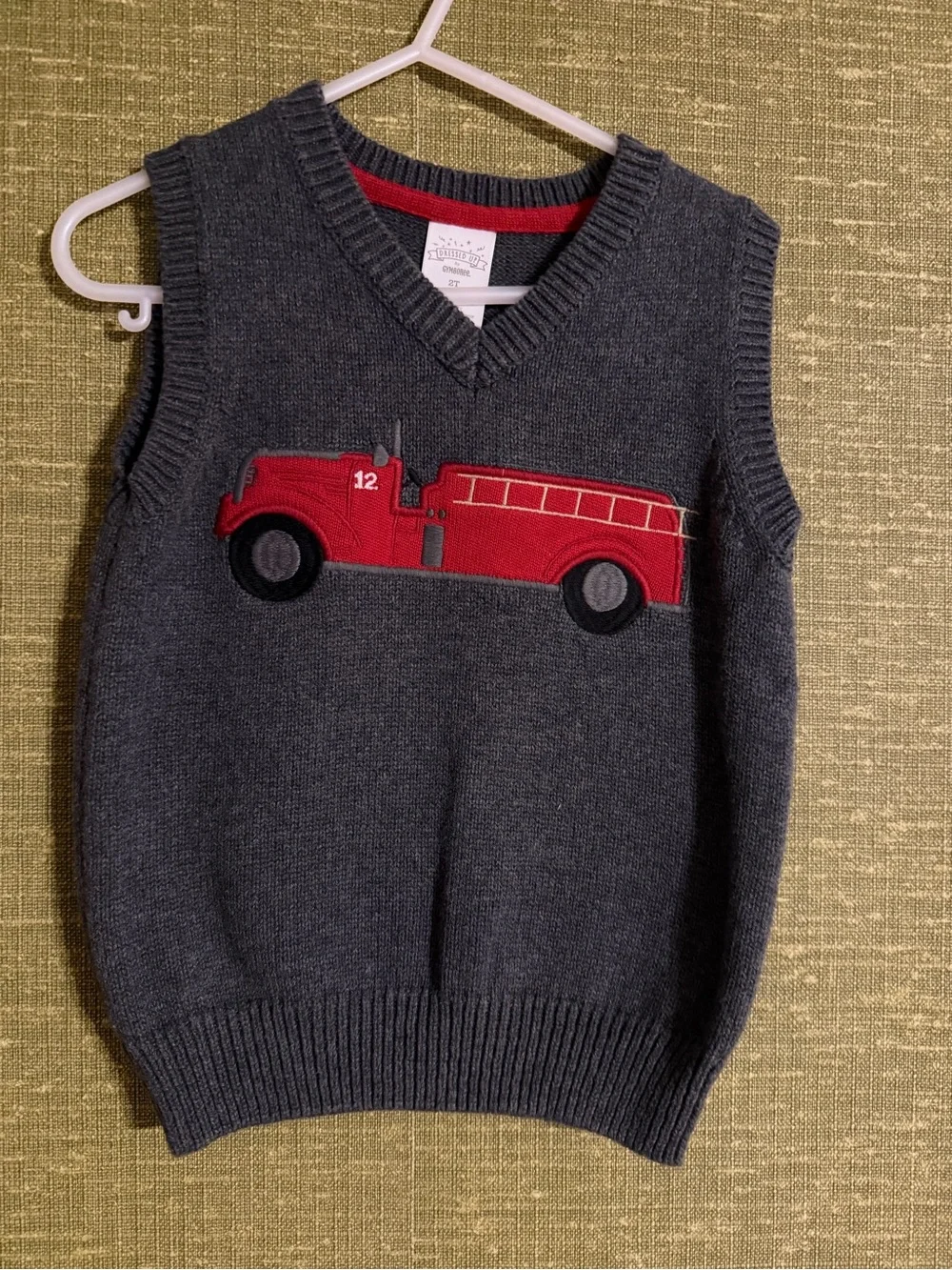 Gymboree Gray Knit Vest with Red Fire Truck
